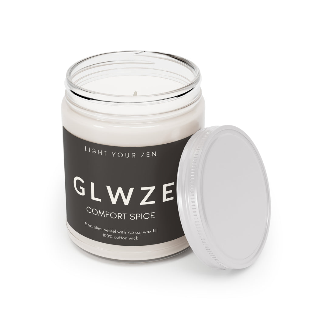 GLWZE candle with black label