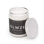 GLWZE candle with black label
